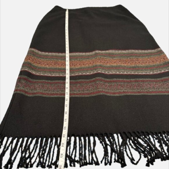 Michele Woven Black Fringe Hem Southwestern Band Pattern Midi Skirt (Size 12) - Picture 5 of 7